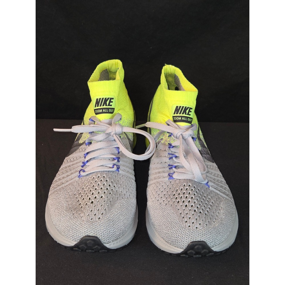 Nike Zoom All Out Flyknit Women Running Shoes Neon Yellow Gray Mid Top Athletic - Picture 2 of 12